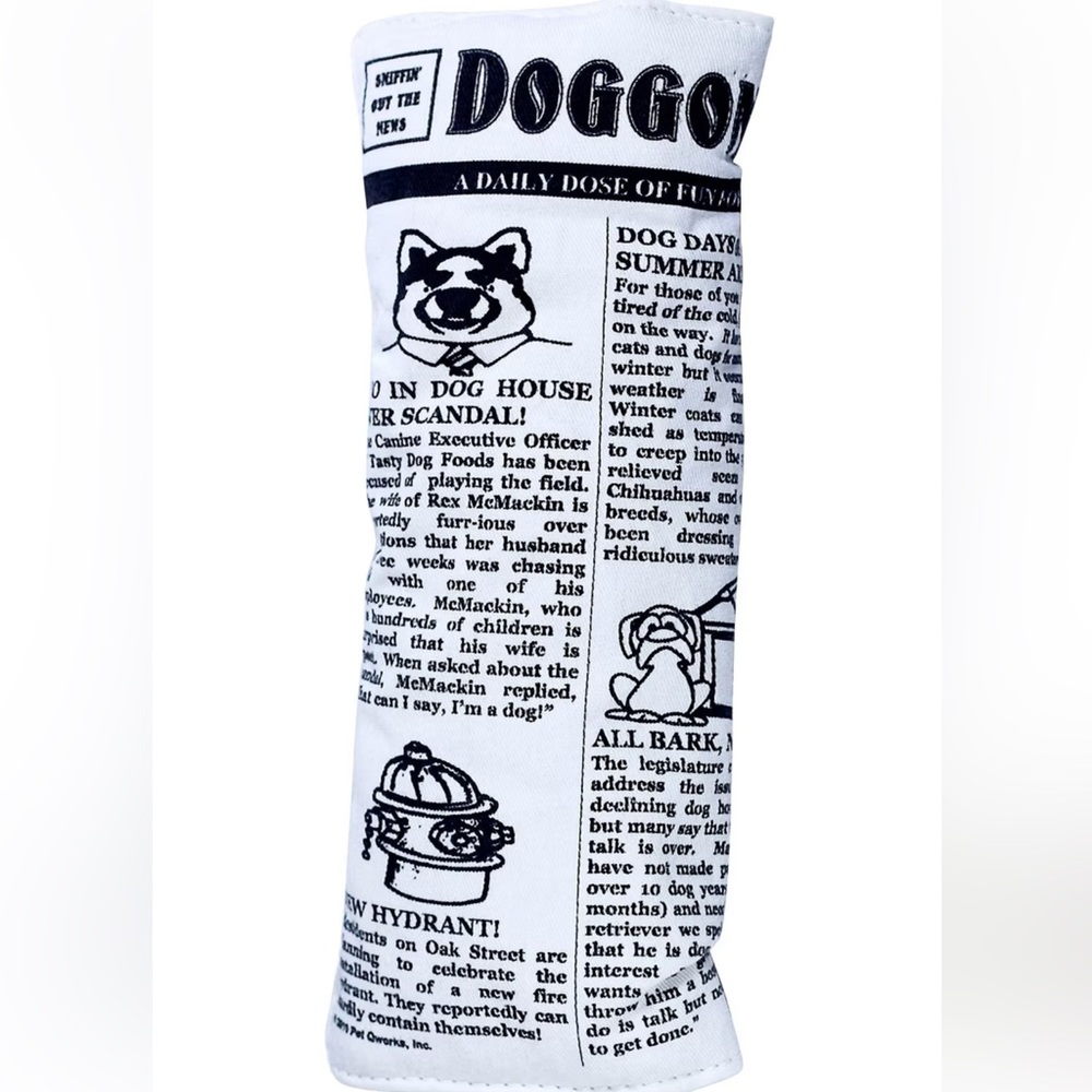Pet Qwerks Krinkle & Squeak Newspaper Stuffing-Free Plush Dog Toy, 10 in NEW
